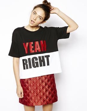 Image 1 of ASOS Monochrome Textured T-Shirt with Yeah Right