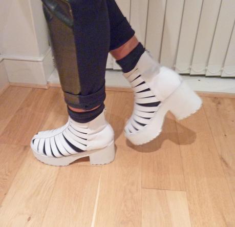The WhitePepper Leather Gladiator White Chunky Boots