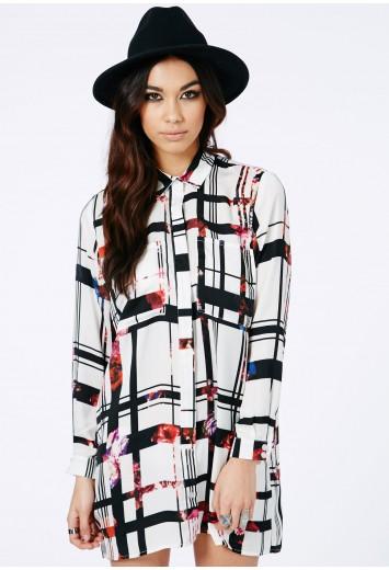 Raula Graphic Checked Oversized Blouse Dress
