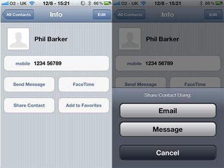 You can send contact info to another person with an iPhone.