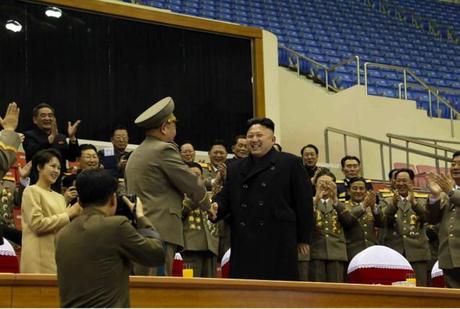 Kim Jong Un shakes hands with a senior KPA official who appears to be Gen. Ri Pyong Chol, Commander of the KPA Air and anti-Air Force, at a sports competition between KPA service members (Photo: Rodong Sinmun).