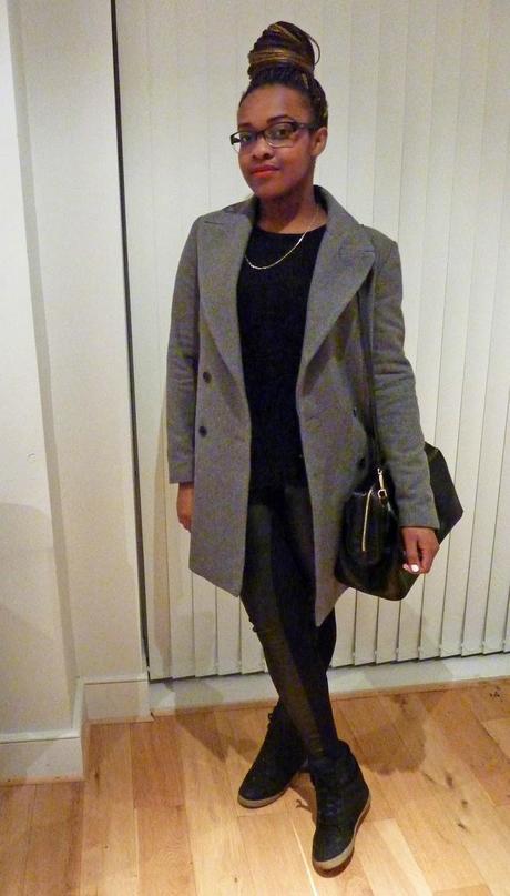 Zara Double Breasted Wool Grey Coat H&M Leather Panel Leggings Treggings Topshop Wedge Trainers