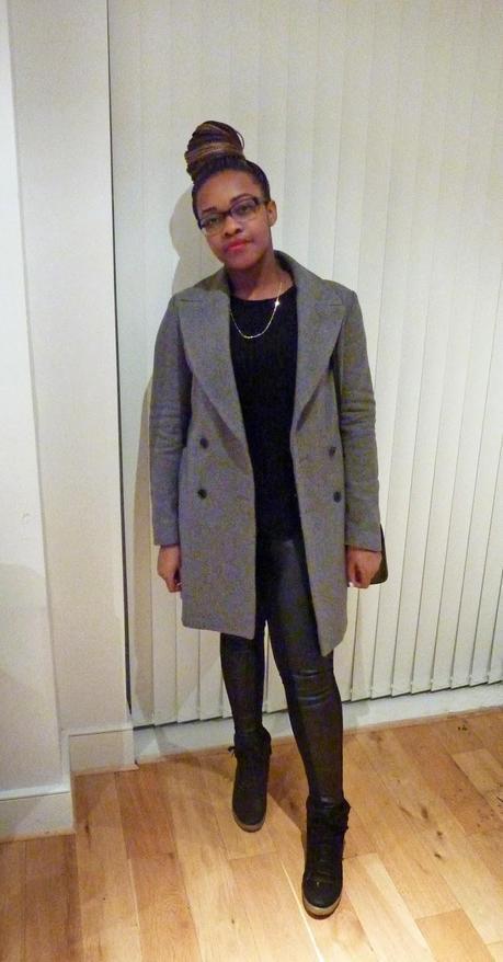 Zara Double Breasted Wool Grey Coat H&M Leather Panel Leggings Treggings Topshop Wedge Trainers