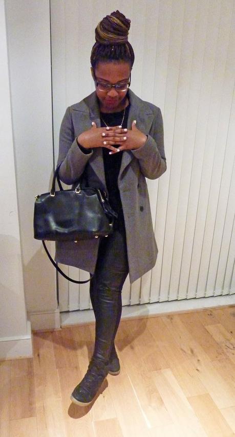 Zara Double Breasted Wool Grey Coat H&M Leather Panel Leggings Treggings Topshop Wedge Trainers