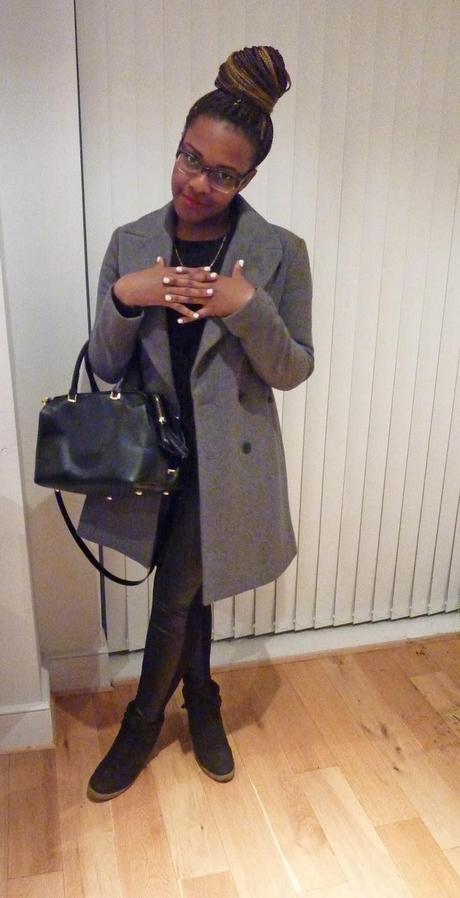 Zara Double Breasted Wool Grey Coat H&M Leather Panel Leggings Treggings Topshop Wedge Trainers