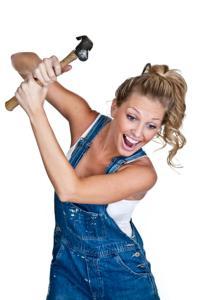goofy woman swinging hammer
