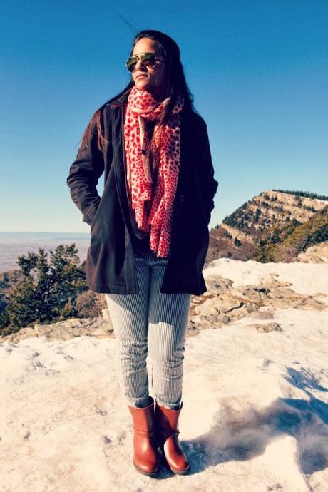 Heart Print Scarf, Lucky Brand Jeans, GAP Boots,, Ray Ban Sunglasses, Tanvii.com