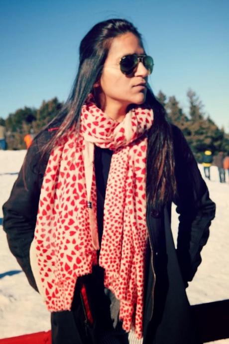 Heart Print Scarf, Lucky Brand Jeans, GAP Boots,, Ray Ban Sunglasses, Tanvii.com