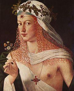 Idealized Portrait of a Courtesan as Flora by Bartolomeo Veneto (1520)