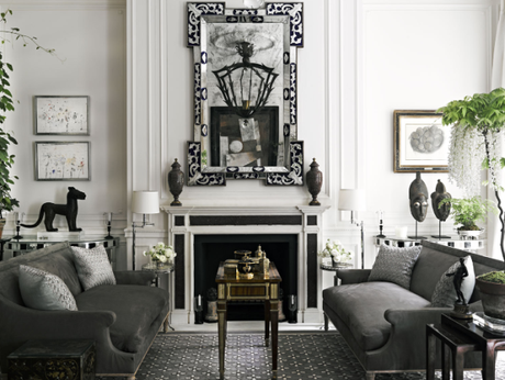 black and white fireplace