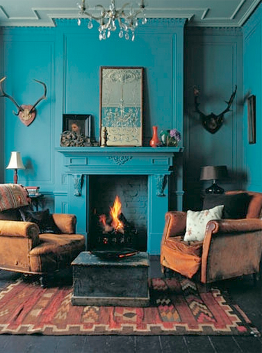 turquoise fireplace