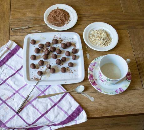 Raspberry Chocolate Truffles with White Chocolate Dipping Sauce