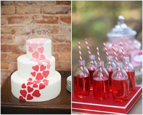 Valentines Day wedding cake and drinks