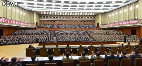 View from the rostrum at the People's Palace of Culture in Pyongyang, the venue for an 18 February central report meeting marking the 40th anniversary of the promulgation of the program to model DPRK society on Kimilsungism (Photo: KCNA).