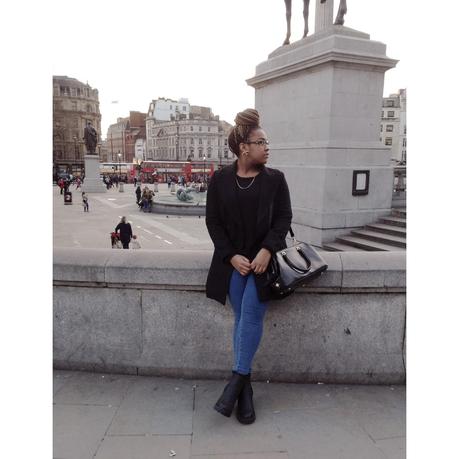 Central London La Mode D'Emm ASOS Uber High Waist Jeggings Zara Double Breasted Black Coat Trafalgar Square