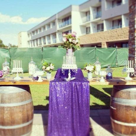 Rustic Wedding Table with hints of Purple and Silver by Any Occasion Events