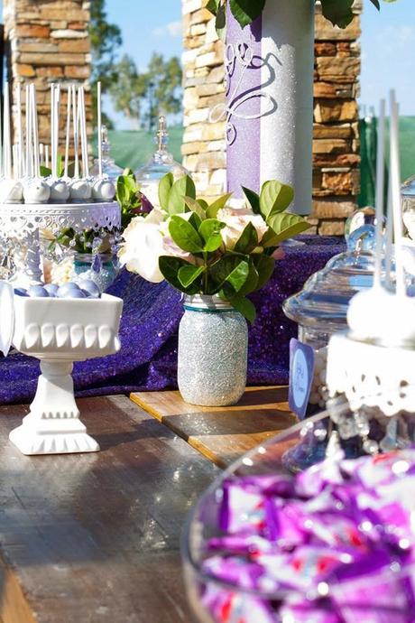 Rustic Wedding Table with hints of Purple and Silver by Any Occasion Events