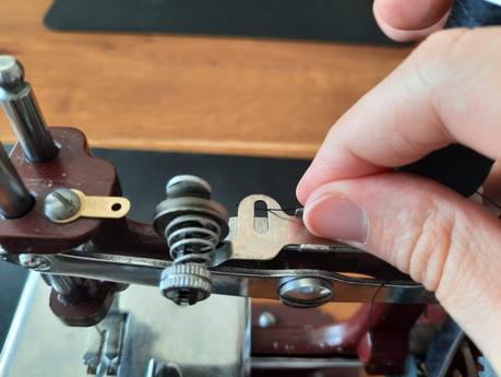 The threading of my Essex MK1 miniature sewing machine, step 2