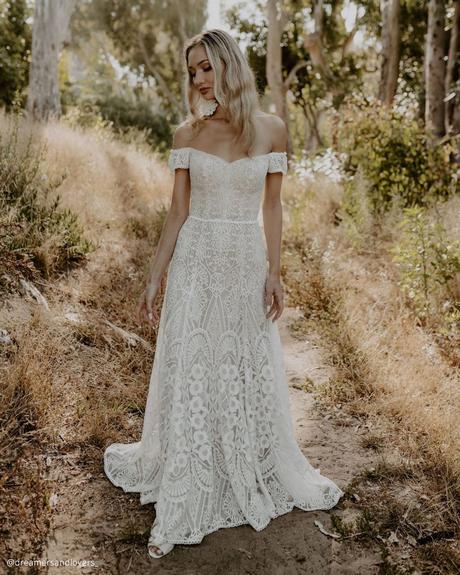 dreamers and lovers boho wedding dresses off the shoulder lace rustic