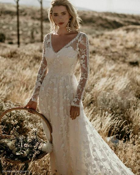 dreamers and lovers boho wedding dresses a line with long sleeves floral
