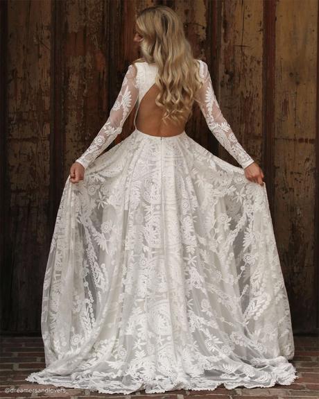 dreamers and lovers boho wedding dresses a line with long sleeves open back