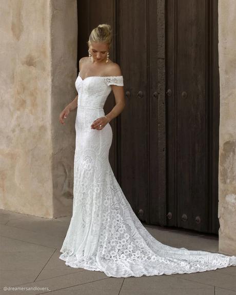 dreamers and lovers boho wedding dresses sheath off the shoulder lace