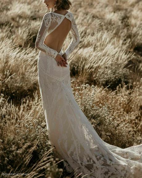 dreamers and lovers boho wedding dresses sheath open back with long sleeves
