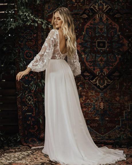 Yaya Open Back SIlk and Lace Balloon Sleeve Wedding Dress e1554870529482