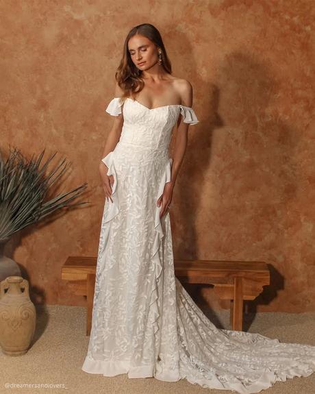Kelly Lace Off Shoulder Whimsical Wedding Dress