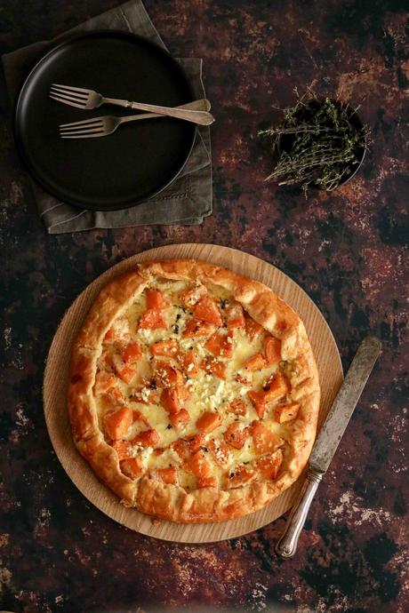 Roasted butternut and feta galette with thyme