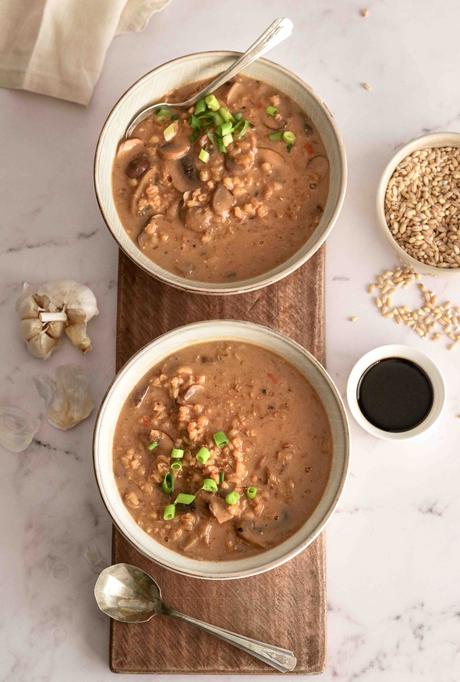 Mushroom and miso soup with barley Mushroom and miso soup with barley