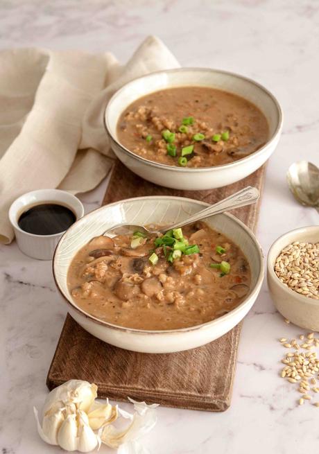 Mushroom and miso soup with barley Mushroom and miso soup with barley