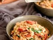 Creamy Mushroom Orzo with Spinach Chorizo