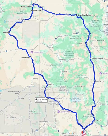 2025 Mother's Day Road Trip Recap Round trip map