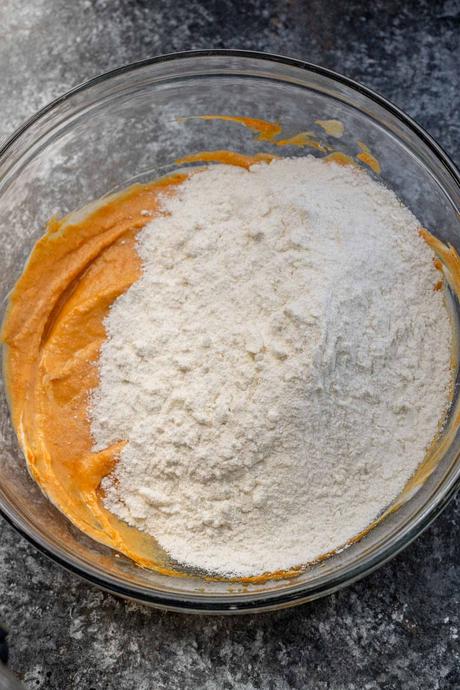 wet and dry ingredients combined for pumpkin biscuits