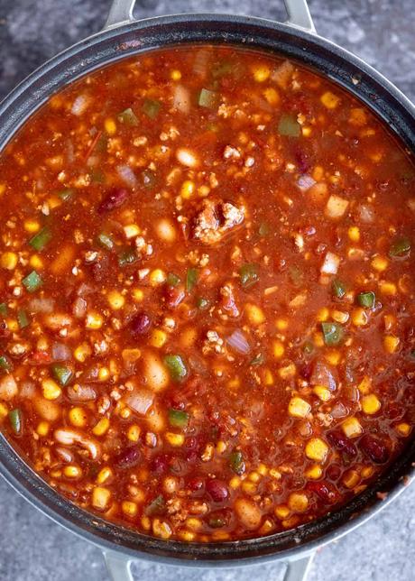 Chili Turkey Recipe turkey chili in a dutch oven