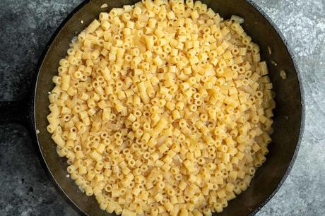 Broccoli Pasta cooked pasta in a skillet