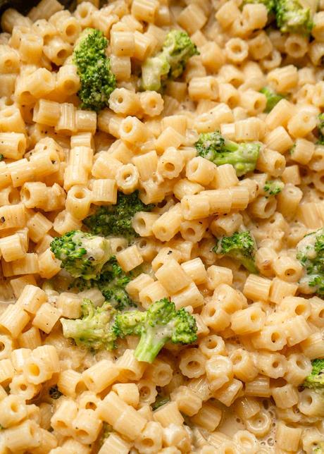 Broccoli Pasta creamy broccoli parmesan pasta in a black skillet