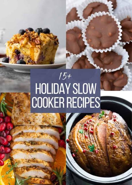split image of 4 holiday slow cooker recipes
