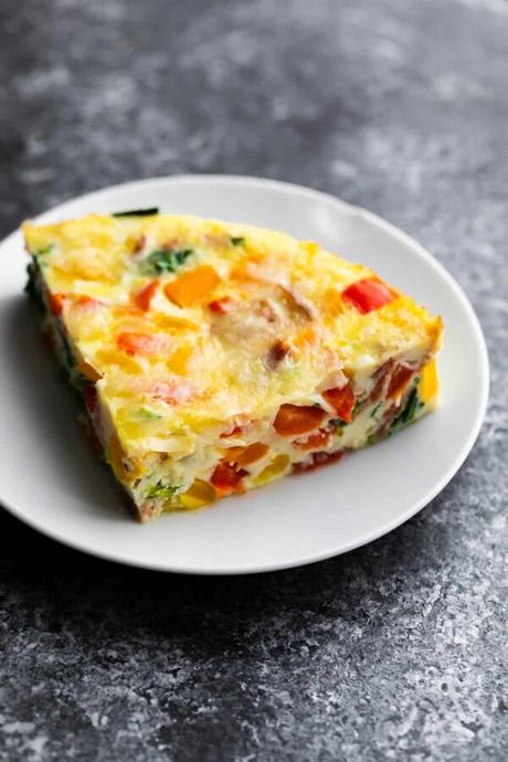 slice of breakfast casserole on plate