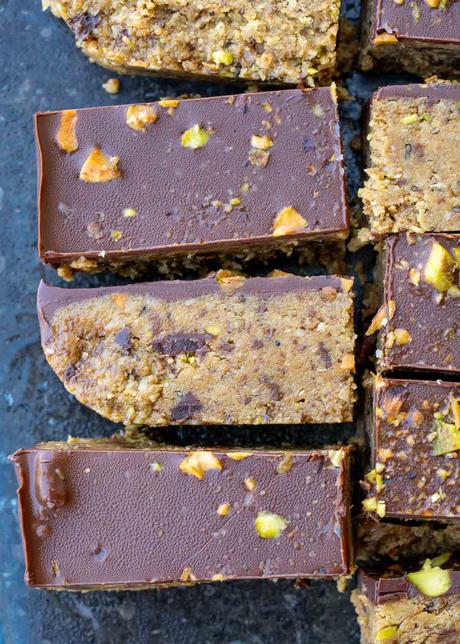 closeup showing the creamy texture of delicious pistachio bars