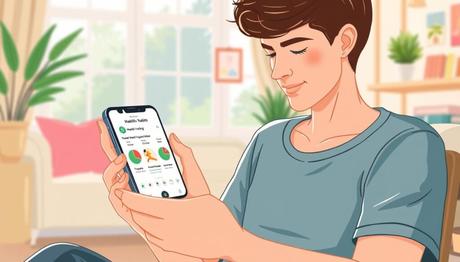 Generate an image of a person using a health habit tracking app on their smartphone.