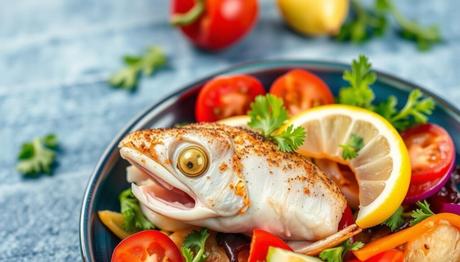 Generate an image of a healthy seafood dish