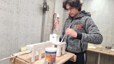Making a Nativity diorama inside an antique steamer trunk: painting with a layer of white primer