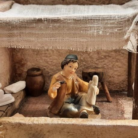Making a Nativity diorama inside an antique steamer trunk: detailing the balcony above the porch to host the sculptor's canopy