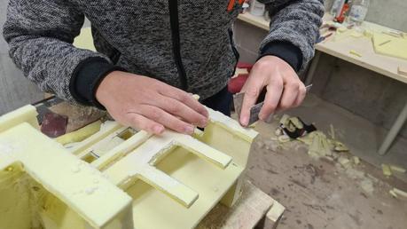 Making a Nativity diorama inside an antique steamer trunk: polishing surfaces