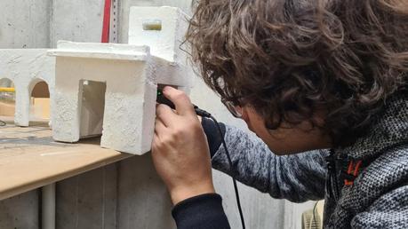 Making a Nativity diorama inside an antique steamer trunk: preparing the rooms for LED lights