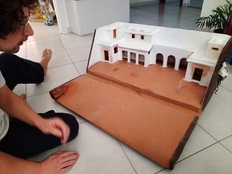 Making a Nativity diorama inside an antique steamer trunk: connecting the lights
