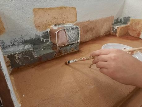Making a Nativity diorama inside an antique steamer trunk: blending the terrain