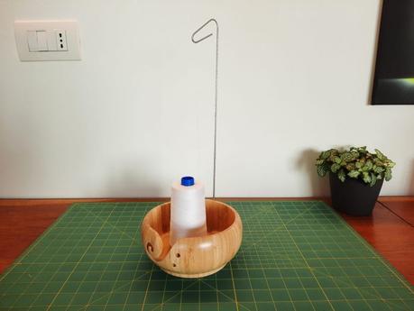 Double use: adding a cone thread stand to my yarn bowl Yarn bowl with cone thread stand addition